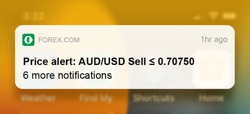 Price alert example from FOREX.com mobile trading app