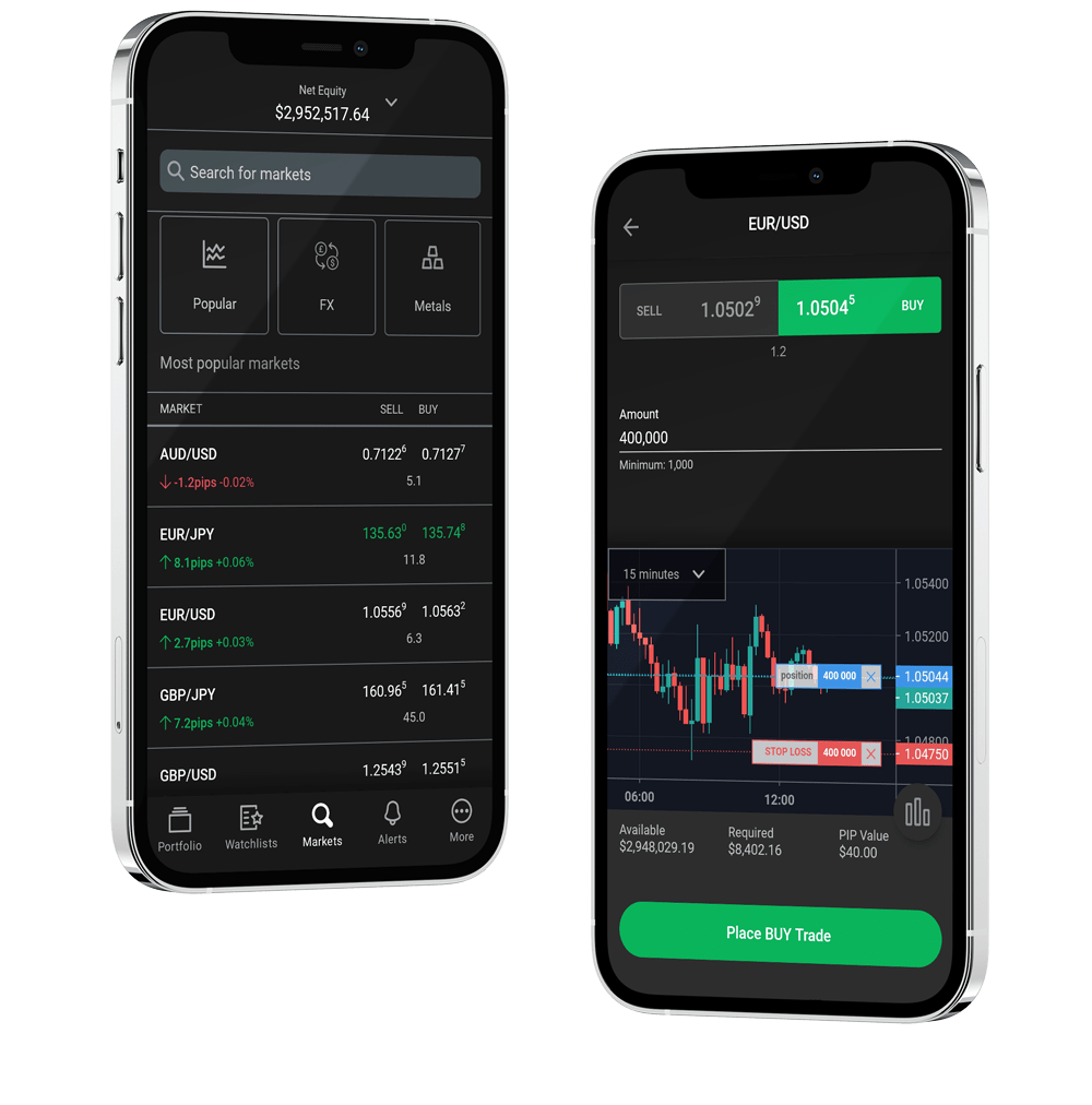 Mobile phones showing trading data