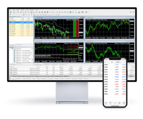 Platform trading screens showing Forex web trader on a mobile and large screen