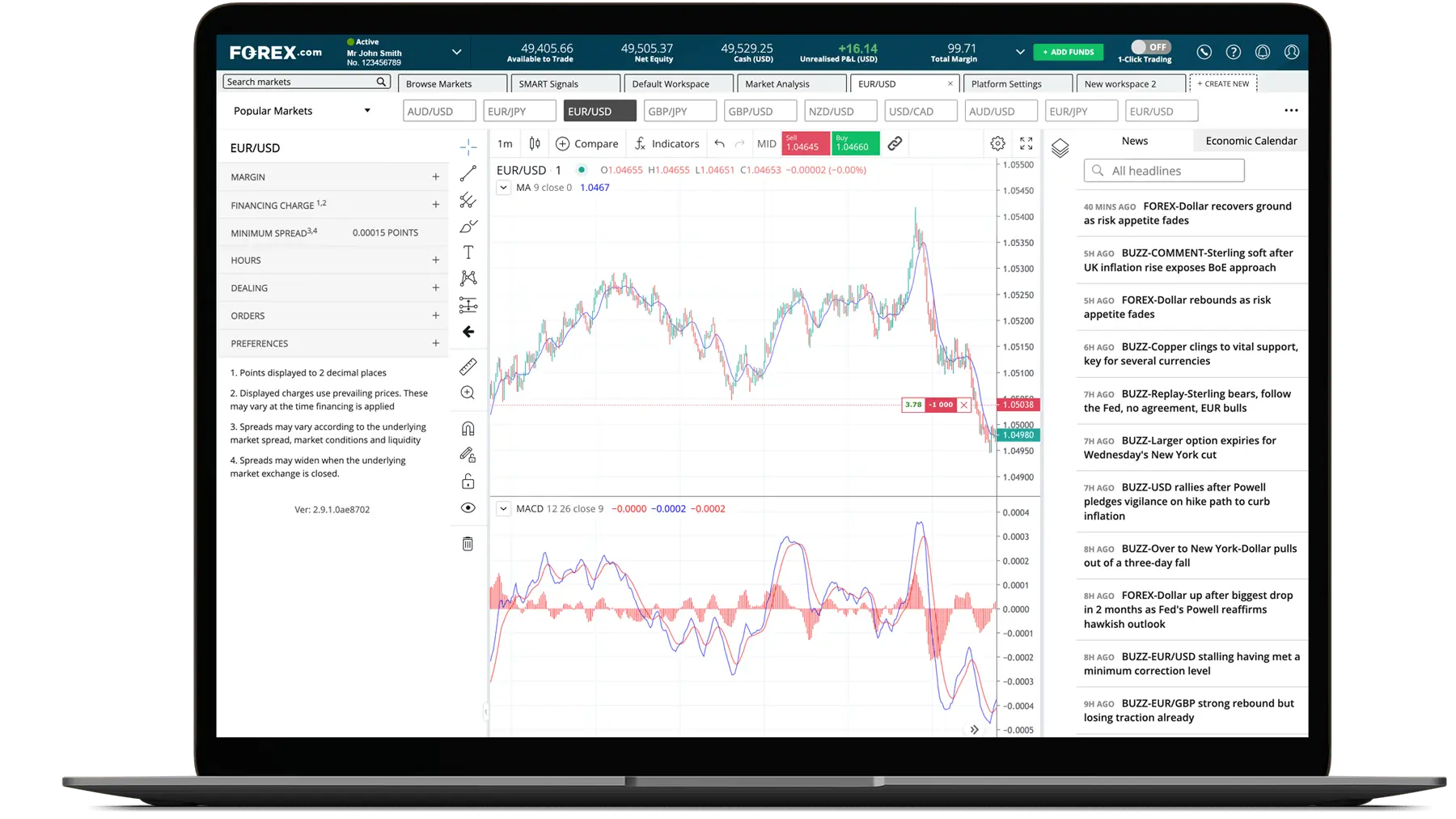 Laptop showing Forex Webtrader platform